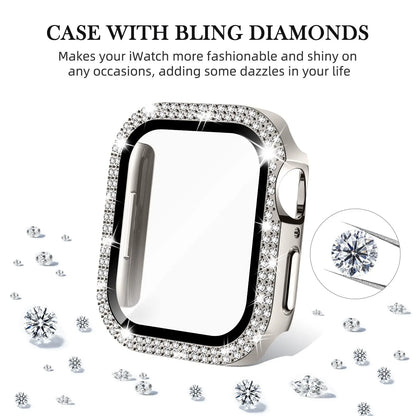 Coque en verre et diamant pour Apple Watch, 46mm 40mm 44mm 41mm 42mm 45mm, protection antichoc brillante, iWatch série 11 10 9 SE 7 8