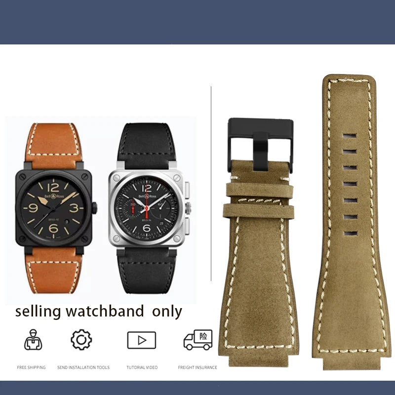 Cinturino in vera pelle da uomo, accessori speciali per orologi, cinturino da 24 mm, serie BELL ROSS BR01 BR03