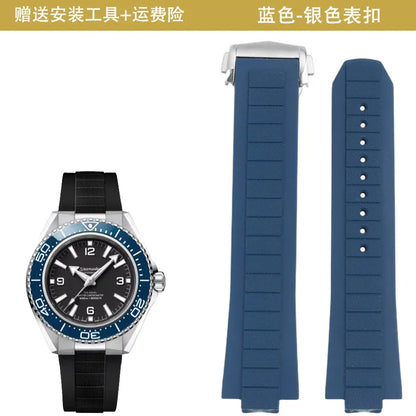 Cinturino in gomma fluoro per Omega Seamaster Planet Ocean 600M 217.32.42,217.30, cinturino per orologio subacqueo, ricambio cinturino in gomma FKM, 21mm
