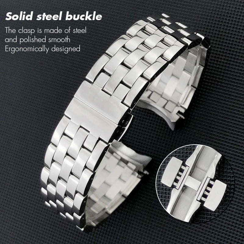 Cinturino per orologio da 18 mm in acciaio inossidabile con estremità curva per MIDO BARONCELLI M007 M007207A, bracciale in metallo massiccio color oro rosa argento da donna