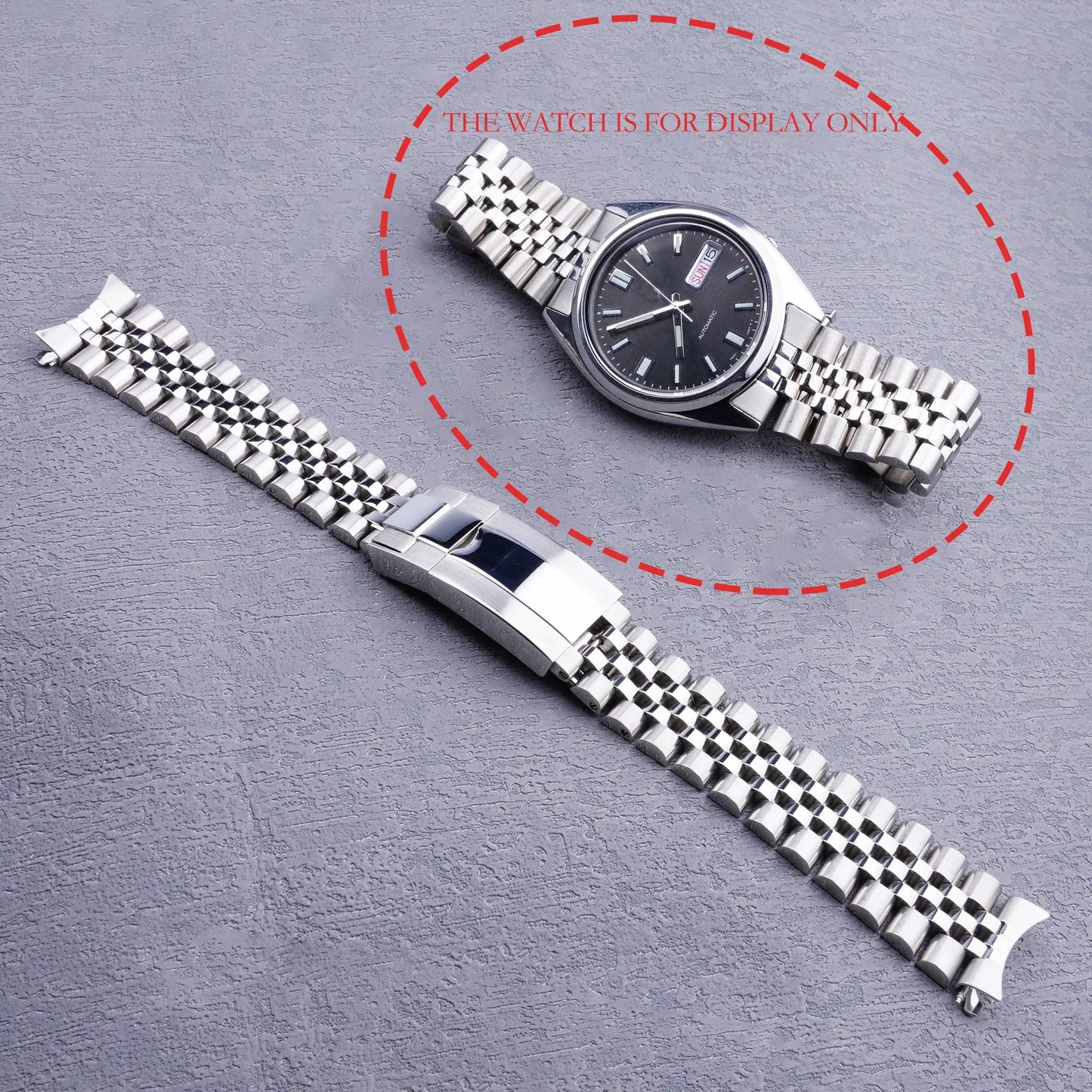 Jubilee silver watch strap with hollow curved end, solid screw links, strap for SeaM 5, SNXSCafe K1, SNXS75, SNXS77, SNXS79K1, SNX79J1, 19mm