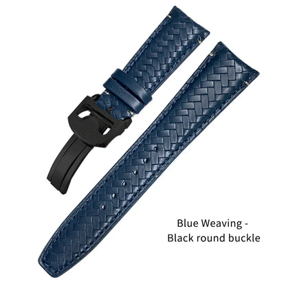 Bracelet de montre tissé en cuir de vachette pour IWC, bracelet de montre en cuir véritable, extrémité incurvée, marque de pilote portugaise, haute qualité, 20mm, 21mm, 22mm