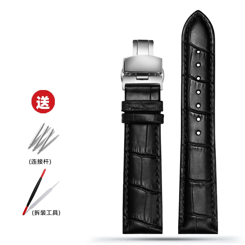 Blue Leather Bracelet for Men and Women, 12mm, 14mm, 16mm, 18mm, 20mm, 22mm for Tissot Longines, Omega Seamaster, Blue, Black, Brown