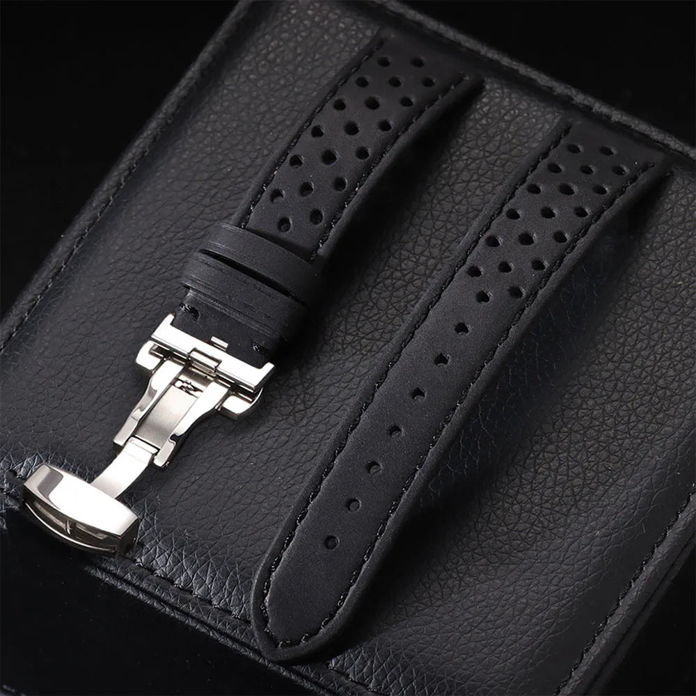 Bracelet de montre universel en cuir de vache véritable, boucle papillon, Vintage, pour hommes et femmes, respirant, ceinture 18/20/22mm