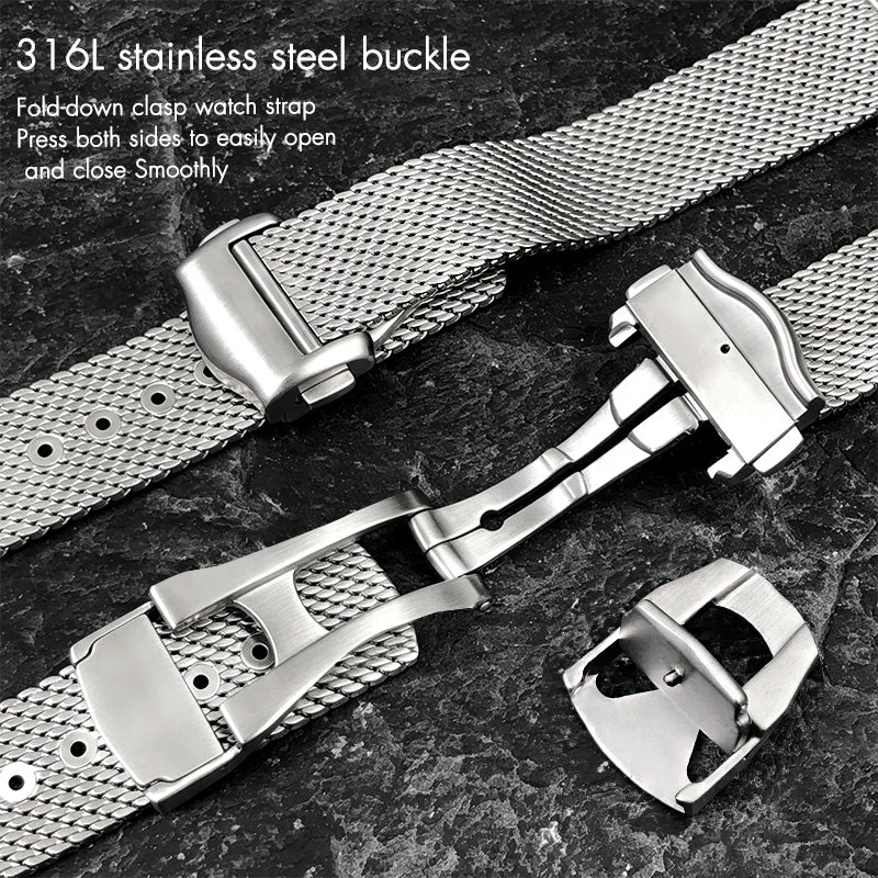 Premium Stainless Steel Milanese Watch Strap for Omega Seamaster Aqua Terra Speedmaster 19/20mm, Double Safety Clasp Replacement Band