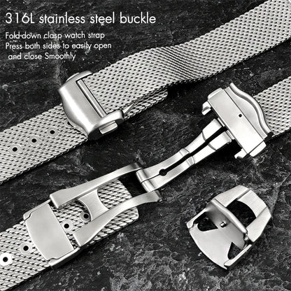 Premium Stainless Steel Milanese Watch Strap for Omega Seamaster Aqua Terra Speedmaster 19/20mm, Double Safety Clasp Replacement Band