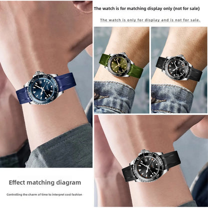 Bracelet en caoutchouc fluoré de haute qualité pour montre Longines Conquest GMT L3.890.4 L3.790.4 L3.830.4 bracelet de montre FKM à extrémité incurvée