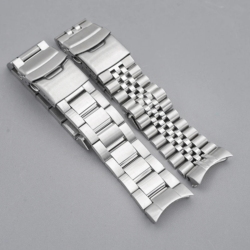Cinturino per orologio Samurai King, chiusura deployante, in acciaio inossidabile, compatibile con casse Samurai King, cinturino solido con estremità curva