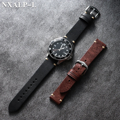 Bracelet de montre en cuir de vache cousu à la main, 18mm 19mm 20mm 21mm 22mm, bracelet en cuir mat pour Seiko pour bracelet de montre Omega à dégagement rapide