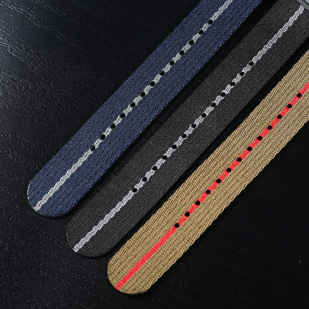 Cinturino per orologio monopezzo in nylon morbido 20mm 22mm, cinturino premium liscio a passaggio singolo, tessuto intrecciato a righe, cinturino da polso