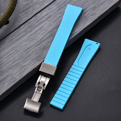 New CTS Fluororubber FKM Watch Straps 16mm 18mm 19mm 20mm 21mm 22mm Cut-to-Size Quick Release Butterfly Silver Buckle Watch Straps