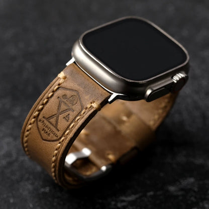 Vera pelle bovina tedesca fatta a mano, primo strato, adatta per Apple Watch S10 Ultra 49MM, cinturino retrò spesso in pelle