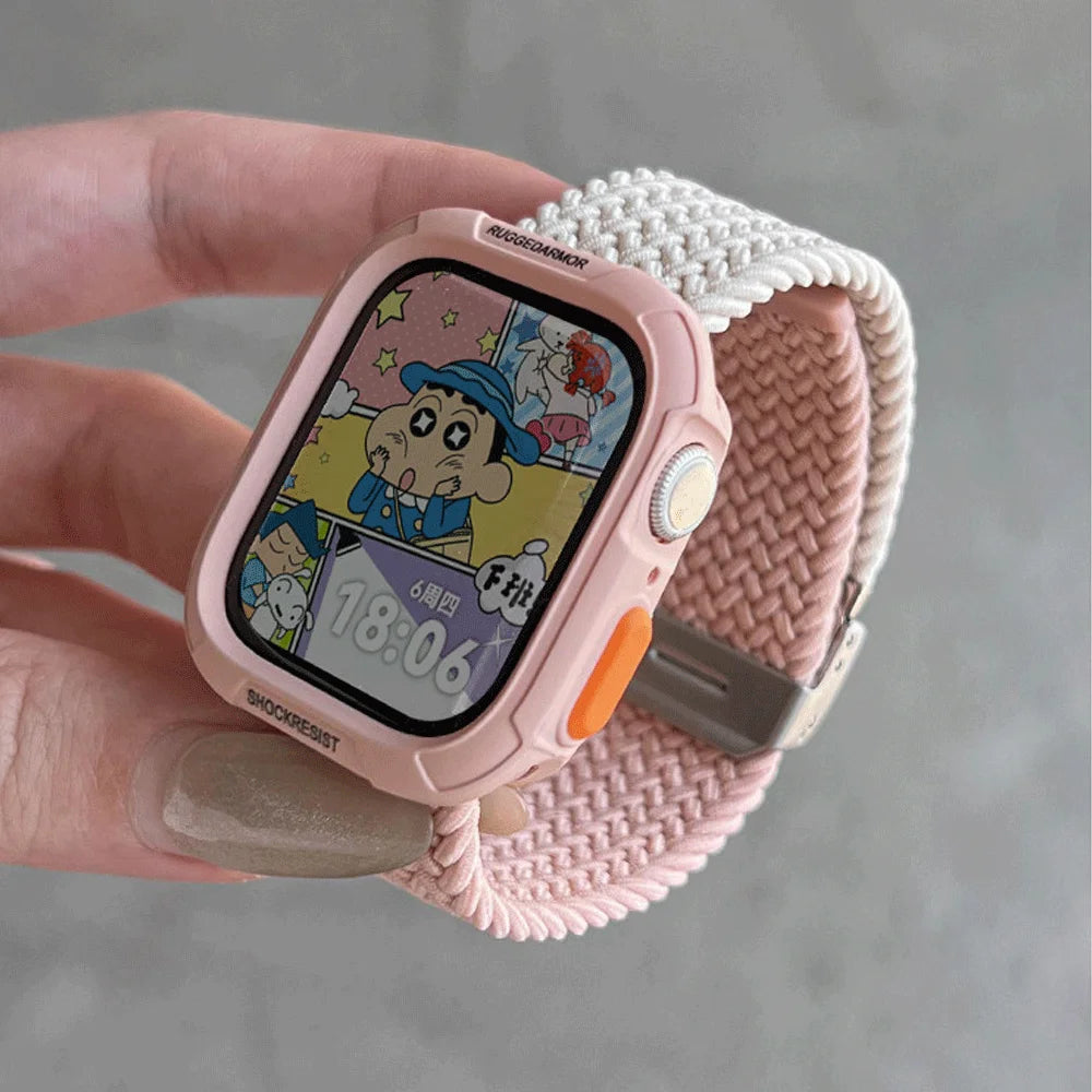 Étui à bonbons + bracelet pour Apple Watch Series 11 10 9 8 7 45mm 41 Band SE 6 5 4 44 40mm, bracelet en nylon pour iwatch Ultra 49mm