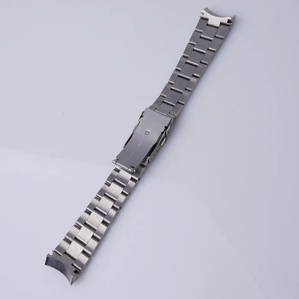Rolamy 22mm Bracciale per orologio argento con estremità curva, maglie di ricambio, doppia fibbia deployante per Seiko SSK005KC SBSC017 001 003 019