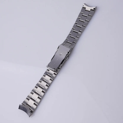Rolamy 22mm Bracciale per orologio argento con estremità curva, maglie di ricambio, doppia fibbia deployante per Seiko SSK005KC SBSC017 001 003 019