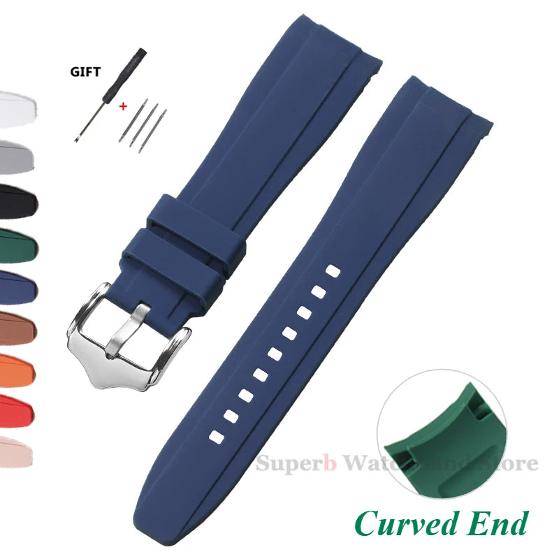 Bracelet de montre en Silicone à extrémité incurvée pour Rolex 20mm 22mm, Bracelet en caoutchouc de haute qualité pour Bracelet Omega, étanche