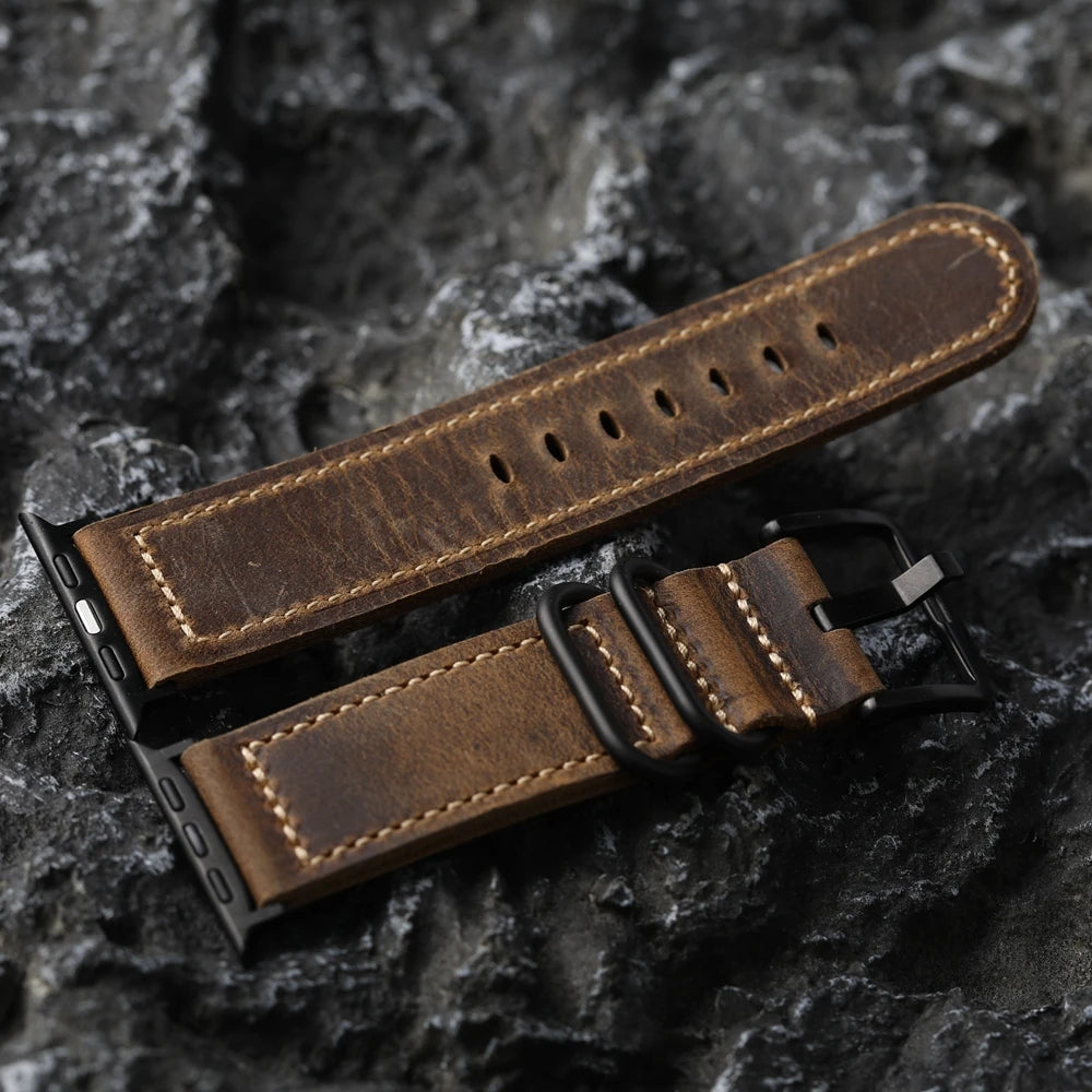 Cinturino per orologio in vera pelle fatto a mano per Apple, in pelle di cavallo Elin vintage, cinturino ispessito, 49mm, 45mm, 44mm, 42mm, S8, S7