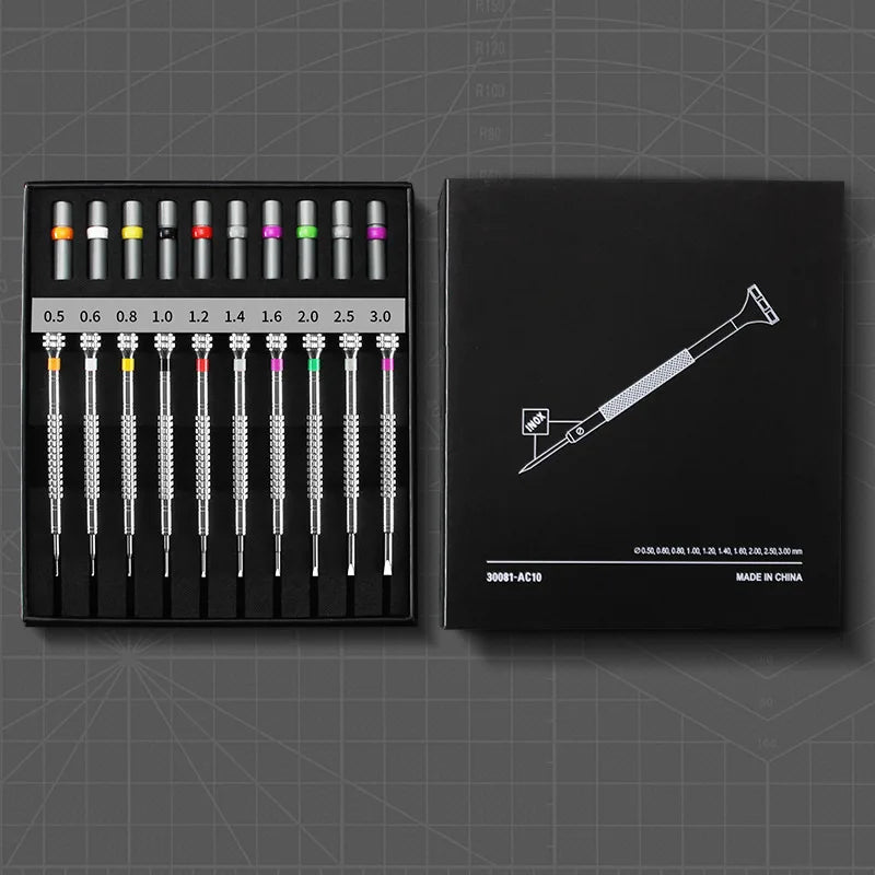 Jeu de tournevis de précision 0.5-3.0mm, Kit d'outils de réparation de montres, tournevis pour montres, lunettes, outils d'horloger de téléphone portable 10 pièces