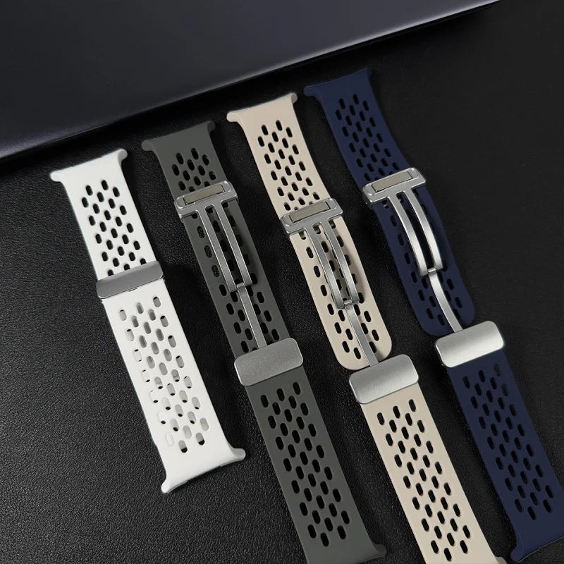 Magnetic Folding Buckle Bracelet for Samsung Watch, Ultra Metal Beads Replacement, Breath-Air Fitness Watch Accessory