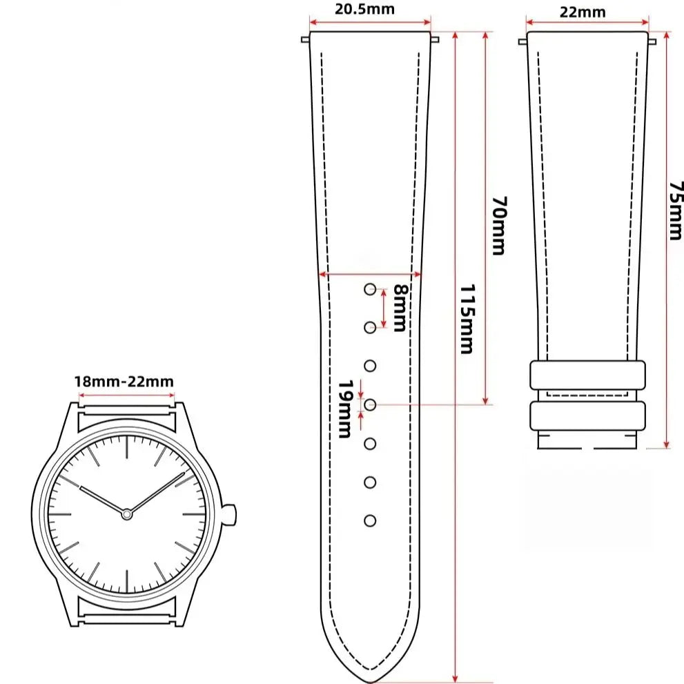 FKM Universal Rubber Watch Strap, with Quick Release Bar, 12 Colors, 18 19 20 21 22mm, Fluoro Rubber Watch Straps