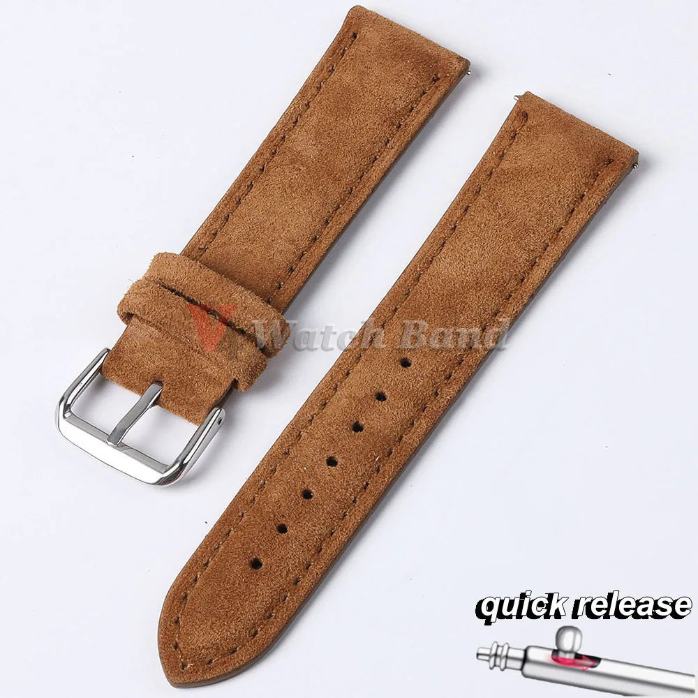 Cinturino per orologio in pelle scamosciata e bovina, 18mm 19mm 20mm 22mm, per Seiko per Huawei Watch Gt2/3/4, vintage, cucito a mano