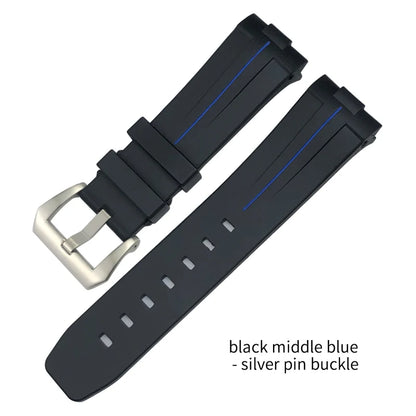 Bracelet de montre en caoutchouc et Silicone 24mm, extrémité incurvée pour PANERAI, boucle pliante, noir, vert, Orange, Bracelets de plongée, outils gratuits