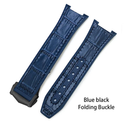 Concave Rubber Cowhide Watch Band, Silicone Leather Watch Strap, Special for Omega Constellation Foldover Structure, 25mm * 14mm