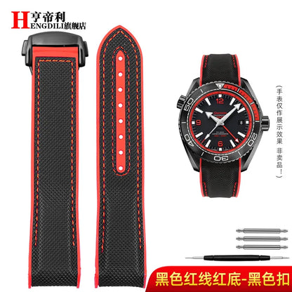 Bracelet à extrémité incurvée pour hommes, 8 couleurs, pour Omega Seamaster 300 Ocean Speedmaster 8900 Planet Ocean, 20m 22mm, tissu en Nylon et caoutchouc