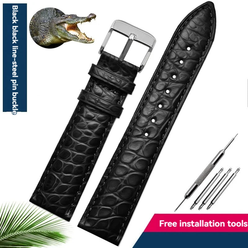 Bracelet en peau de crocodile véritable pour homme et femme, bracelet en alligator, fermoir papillon, Longines, Omega, Mido, Tissot, Rossini, 16mm, 18mm, 20mm, 22mm