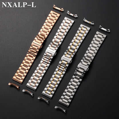 Curved End Stainless Steel Watch Bracelet Butterfly Clasp, Solid Metal Universal Watch Band 12/13/14/15/16/17/18/19/20/21/22/23/24mm
