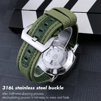 Cinturino per orologio in nylon da 24 mm per Panerai Submersible Luminor PAM verde blu grigio, in tessuto, tela, nuovo, con strumenti gratuiti