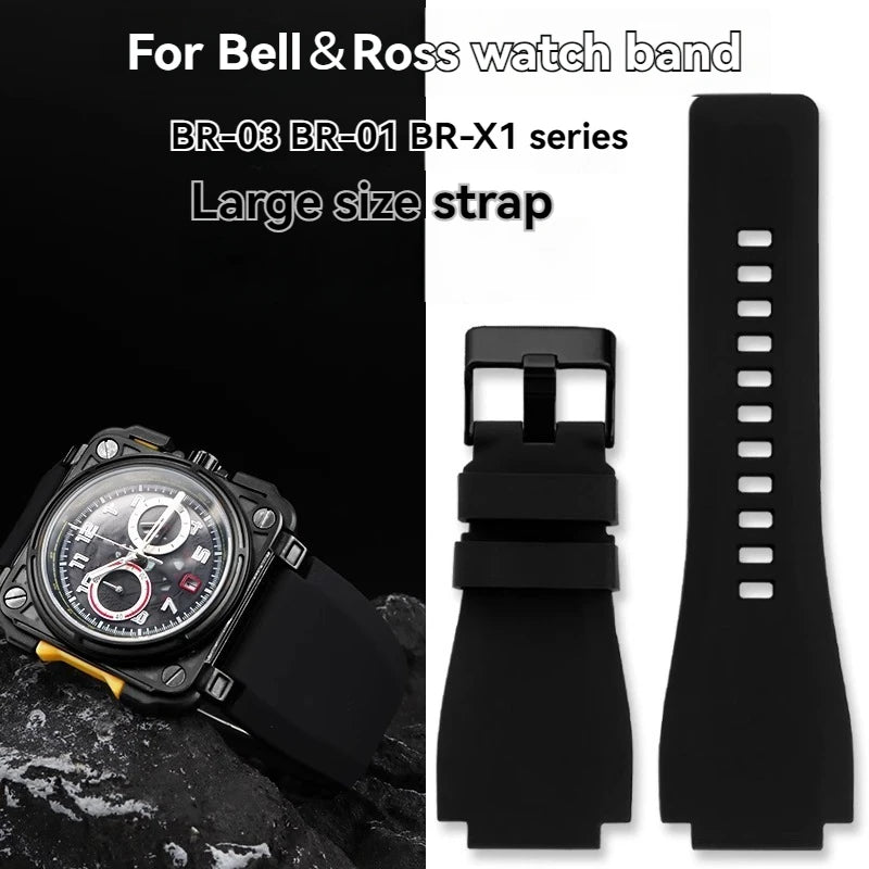 For Bell & Ross BR-03 BR-01 BR-X1 large convex silicone rubber strap 34x24mm BR01 BR02 waterproof strap Bell Ross