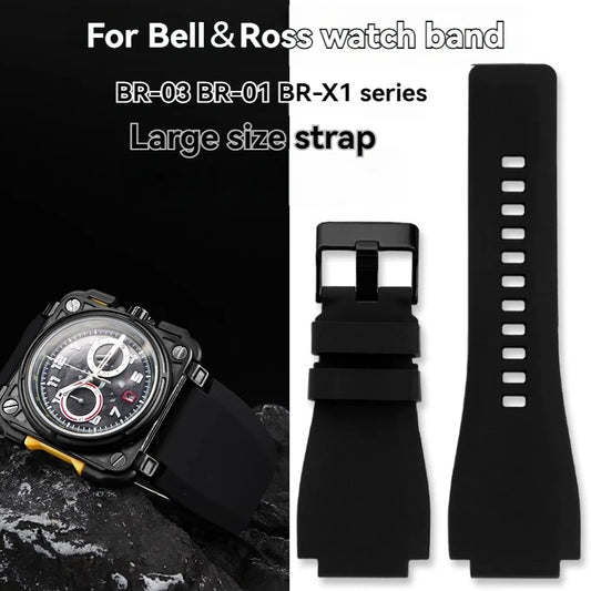Per Bell & Ross BR-03 BR-01 BR-X1 cinturino in gomma siliconica convesso di grandi dimensioni 34x24mm BR01 BR02 cinturino impermeabile Bell Ross