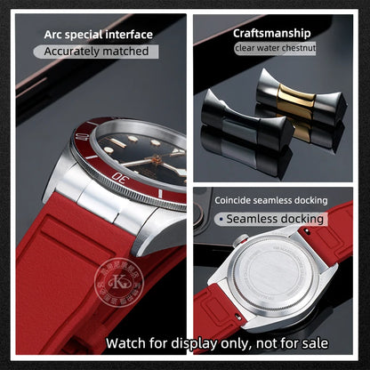 FKM – Cinturino in gomma 316L, maglia terminale curva in acciaio inossidabile 20/21/22mm per Tudor Black Bay M79363 M7939G1, adattatore in metallo, connettore 41mm