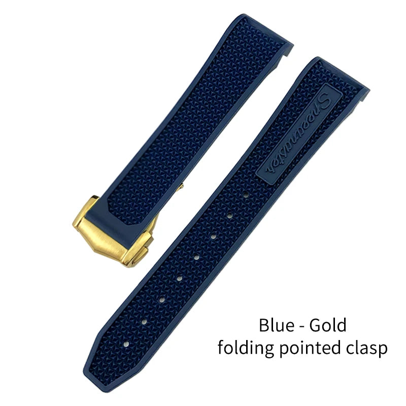 Soft Rubber and Silicone Watch Strap, 19mm 21mm 20mm 18mm, for Omega Speedmaster Seamaster 300 Sport Watch, Black and Blue Bracelets