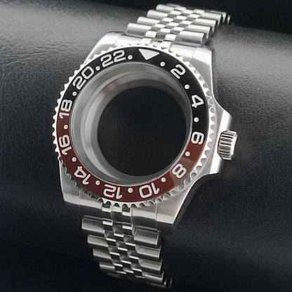 Nouveau 40.5mm GMT fit NH-34 boîtier en argent lunette peut tourner dans les deux directions saphir boîtier de montre étanche pièces de montre accessoires