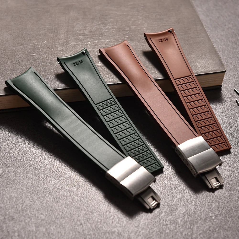 Bracelet de montre en caoutchouc CTS FKM, extrémité incurvée de qualité supérieure, 20mm 22mm, boucle papillon à dégagement rapide, étanche, doux et Flexible, Style plongeur