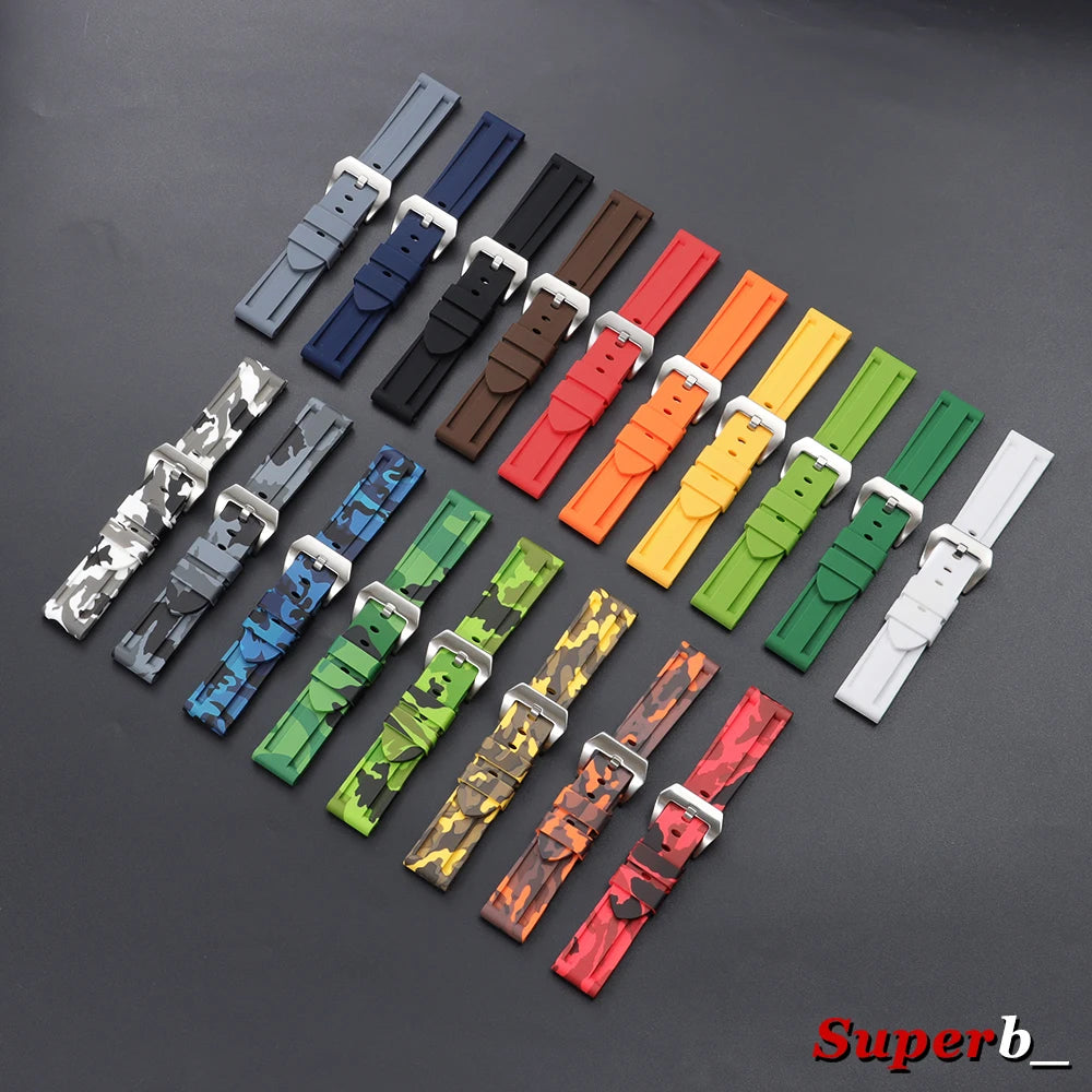 20/22/24/26mm Soft Comfortable Silicone Sport Watch Straps for Panerai – Blue, Black, Brown Accessories