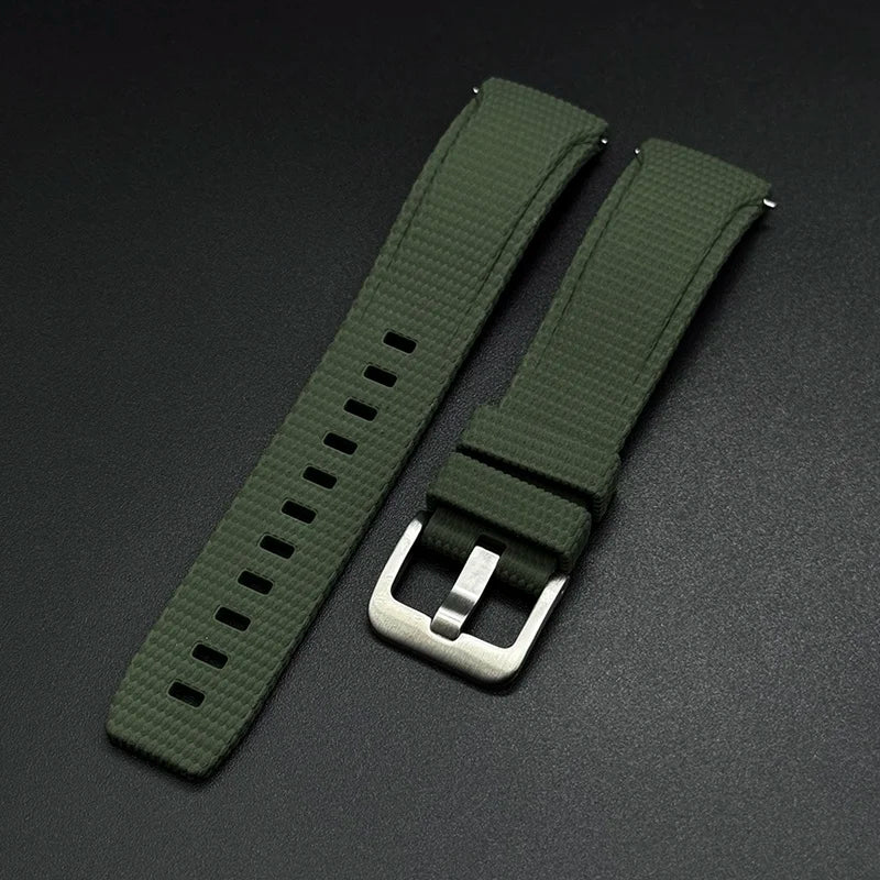 Cinturino in gomma FKM curvo a sgancio rapido per Omega Seamaster, Rolex, Seiko, Longines, Tissot, 20 mm, 21/22 mm