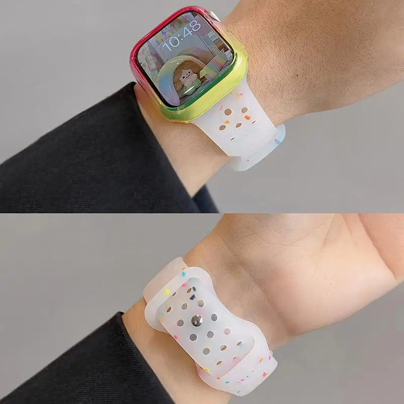 Ensemble de coques dégradées avec bracelet en silicone couleur gelée pour Apple Watch 49mm 45mm 46mm 44mm 41mm 40mm 38mm