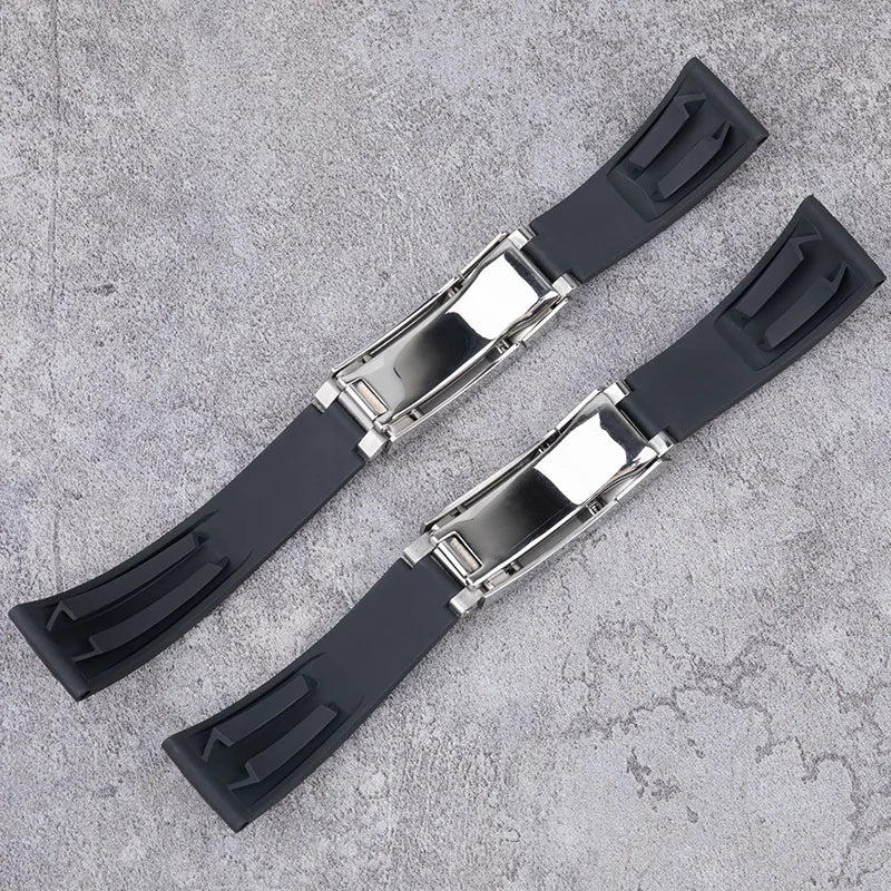 Cinturino per orologio in gomma fluorurata nera, lamiera d'acciaio da 20mm, per Rolex Stap, per Submariner OYSTERFLEX Yacht Master Datejust, cinturino in gomma