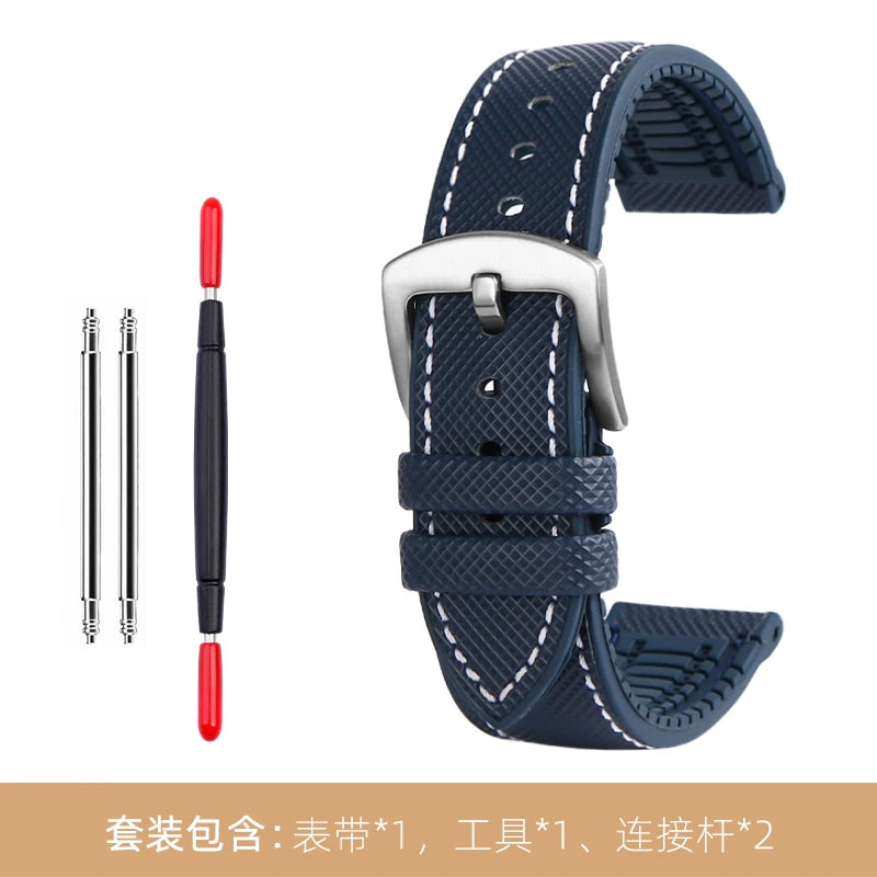 Bracelet de montre en Nylon et Silicone pour hommes, 20mm, 22mm, 24mm, étanche et respirant, en caoutchouc, accessoires