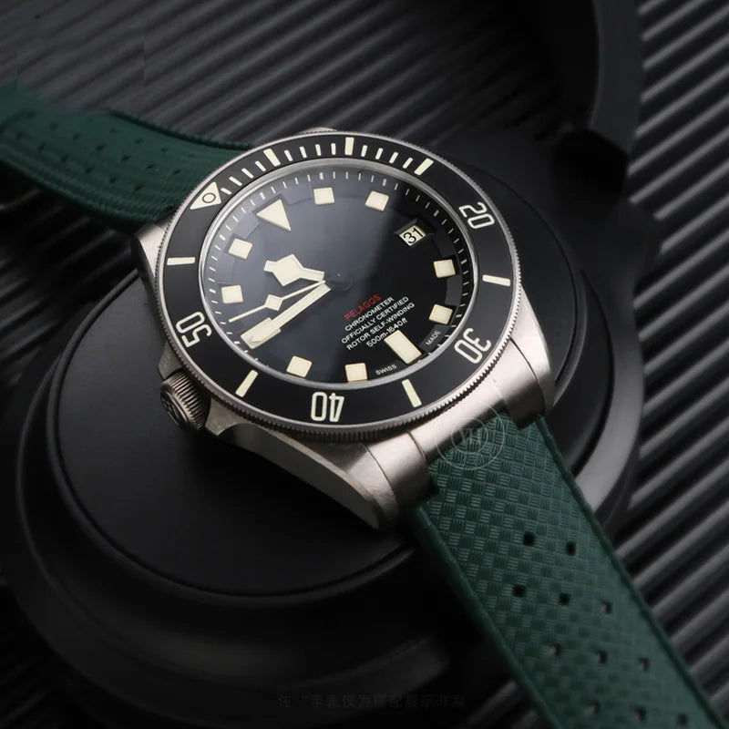 Soft Silicone Watch Strap for Men, Waterproof Rubber Watch Band, Watch Accessories, Tudor Pelagos, 25500 and 25600 Series, 22-12mm