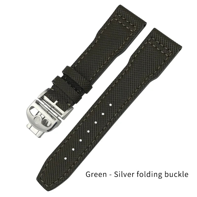 Bracelet de montre en Nylon et cuir de vache, 20mm 21mm, gaufrage en cuir véritable, vert et bleu, remplacement pour accessoires de la série pilote IWC