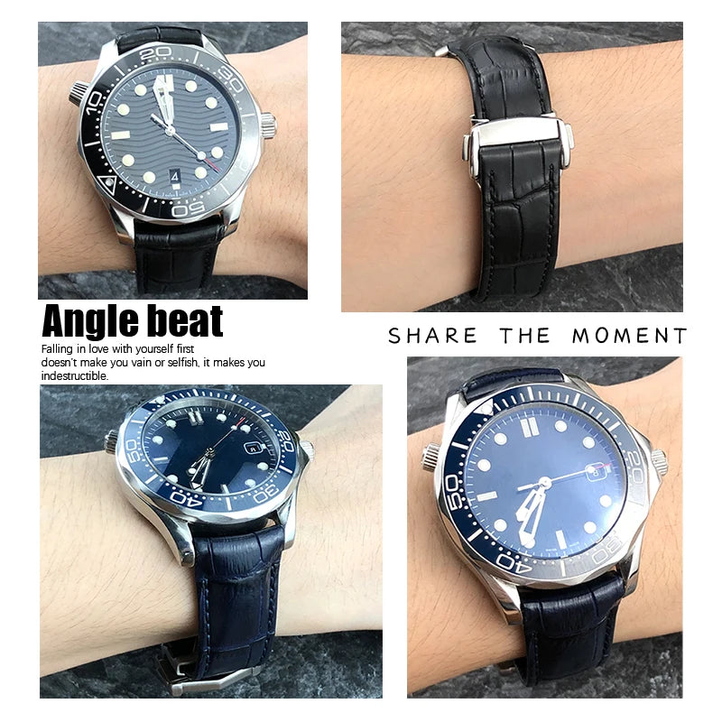 Genuine Cowhide Leather Watch Strap, 19mm 20mm 21mm, for Omega Seamaster 300 DE VILLE AT150 Moonswatch, Calfskin Watch Band