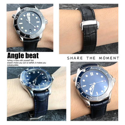 Genuine Cowhide Leather Watch Strap, 19mm 20mm 21mm, for Omega Seamaster 300 DE VILLE AT150 Moonswatch, Calfskin Watch Band