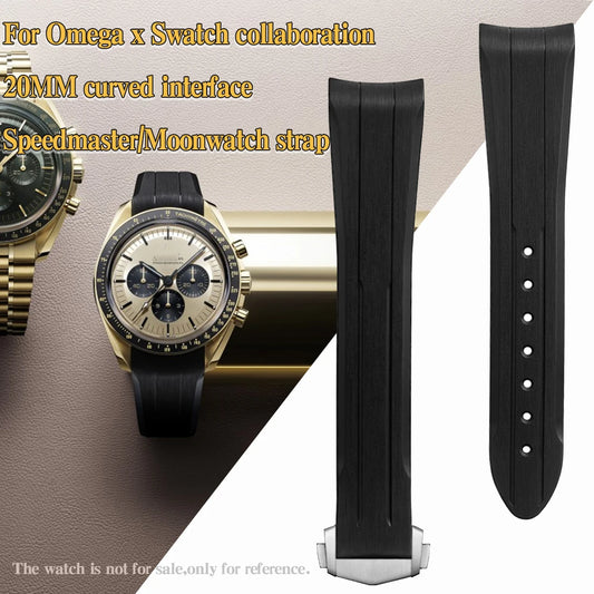 Cinturino in gomma di silicone liquido, adatto per l'edizione comune Omega x Swatch, interfaccia ad arco da 20 mm/Speedmaster/cinturino per orologio con fasi lunari