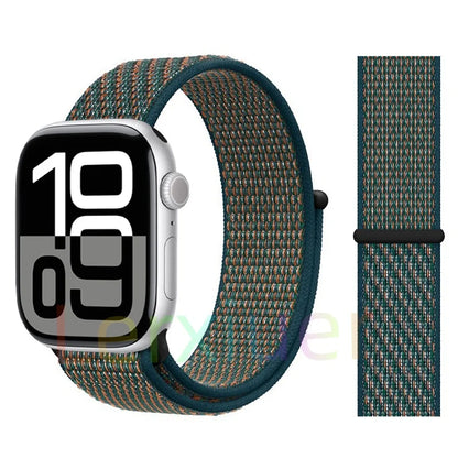 适用于 Apple Watch 46mm 44mm 45mm 40mm 41mm 42mm 的尼龙回环表带，适配 iWatch 系列 11 10 9 SE 8 7 6 5 4 Ultra 3 2 49mm
