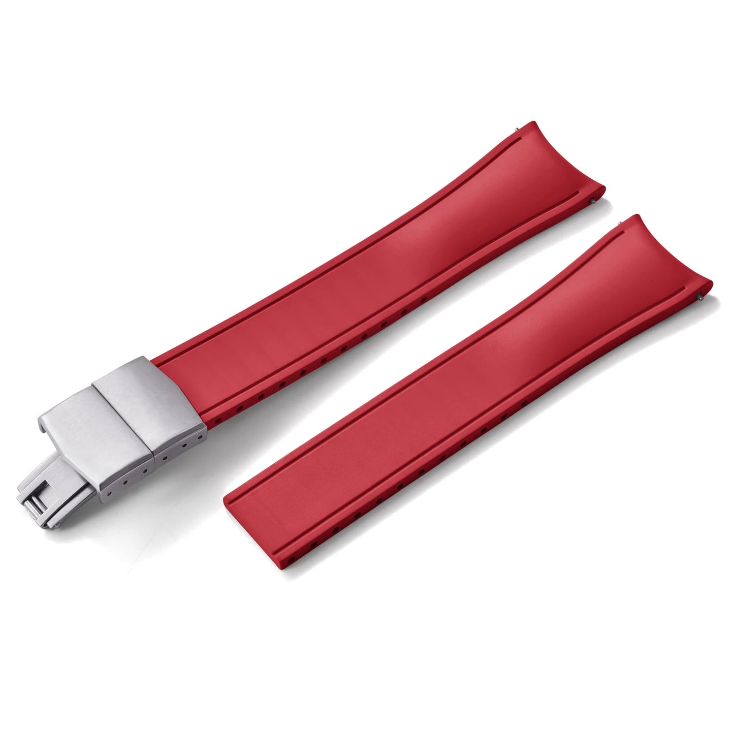 TONJETT for d-elug Curved FKM Rubber Watch Band 20mm 22mm Curved CTS Watch Strap Cut to Size Quick Release Butterfly Buckle