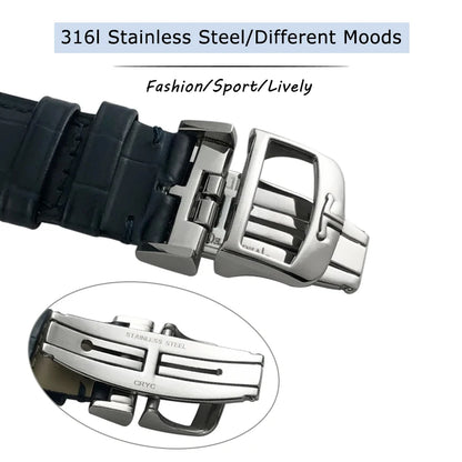 316L Stainless Steel Butterfly Clasp, 18mm, for Jaeger LeCoultre Master, Leather Watch Strap, Rose Gold, Buckle Accessories